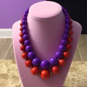 Lot of 2 Vintage Red 17.5” Purple 14” Plastic Graduated Beaded Necklaces